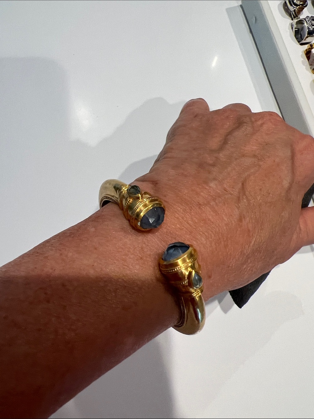 Julie Vos Gold Cannes Demi Cuff Bracelet blue end cap & pear shaped Gemstones - Picture 4 of 9